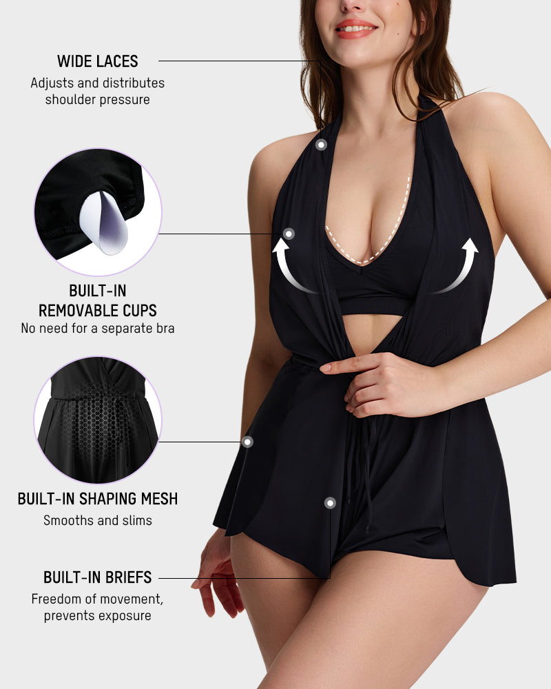 SculptSkin™ AirLift Halter V-Neck Swim Romper Secondary image