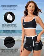 Sporty Color Block Side Slit Skirted Bikini Set